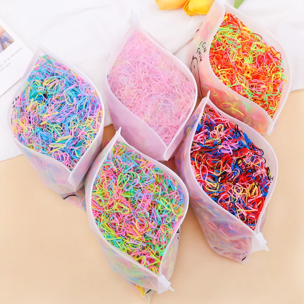 500/1000/2000pcs Girls Colourful Disposable Rubber Band Hair Ties Headband Children Ponytail Holder Bands Kids Hair Accessories - الصورة 44