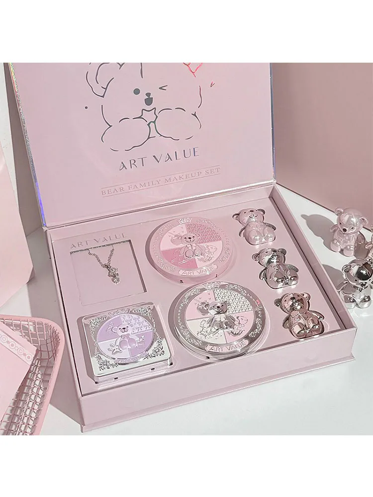 ART VALUE 7PC Makeup Sets Include 3 Colors Matte Lip Mud,1 Pressed Powder,1 Blush,1 Eyes Palette,1 Necklace Beauty Makeup Sets - الصورة 7