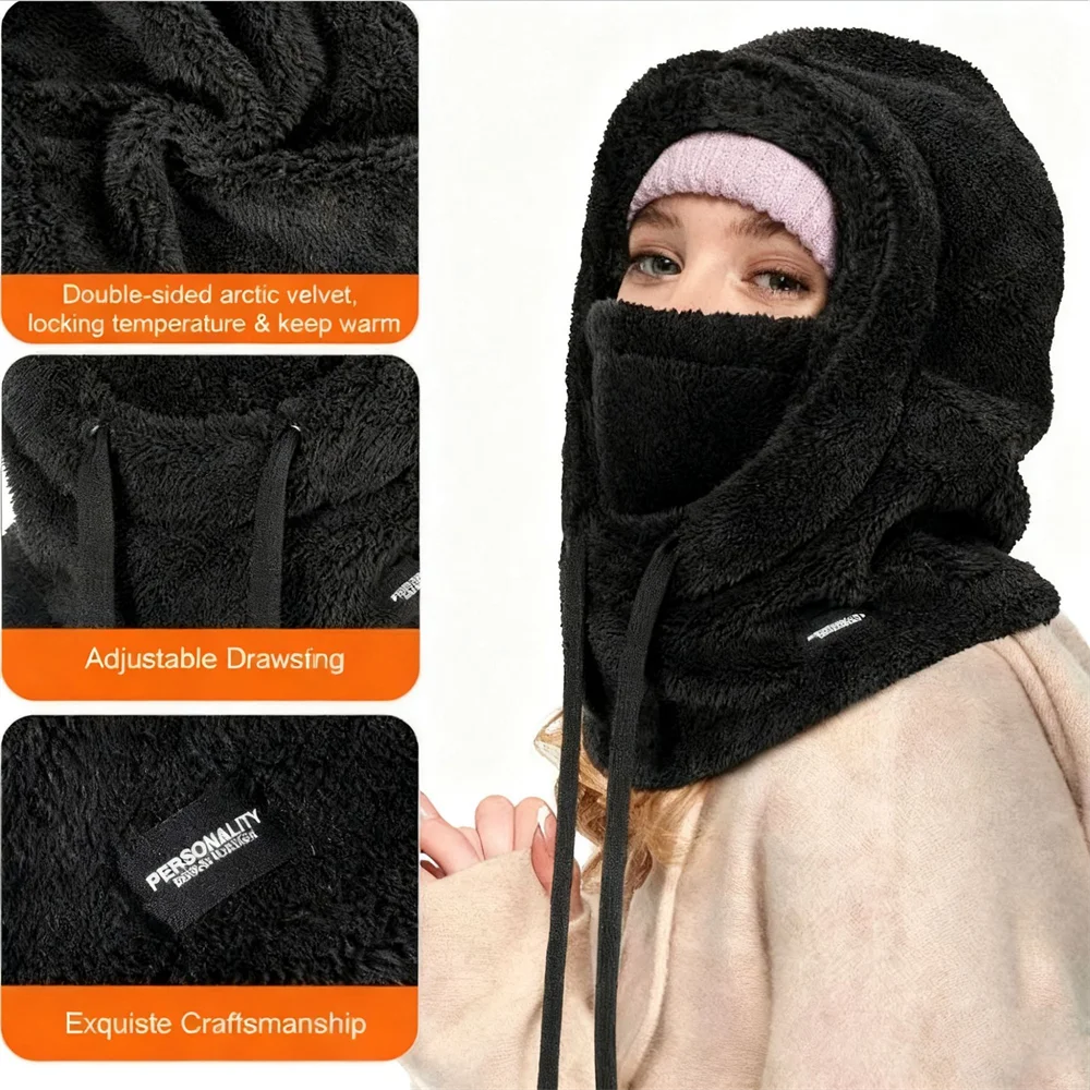 Winter Warm Thermal Windproof Balaclava Ski Hood Motorcycle Face Cover Polar Fleece Adjustable Cycling Neck Cover Full Face Mask - الصورة 4
