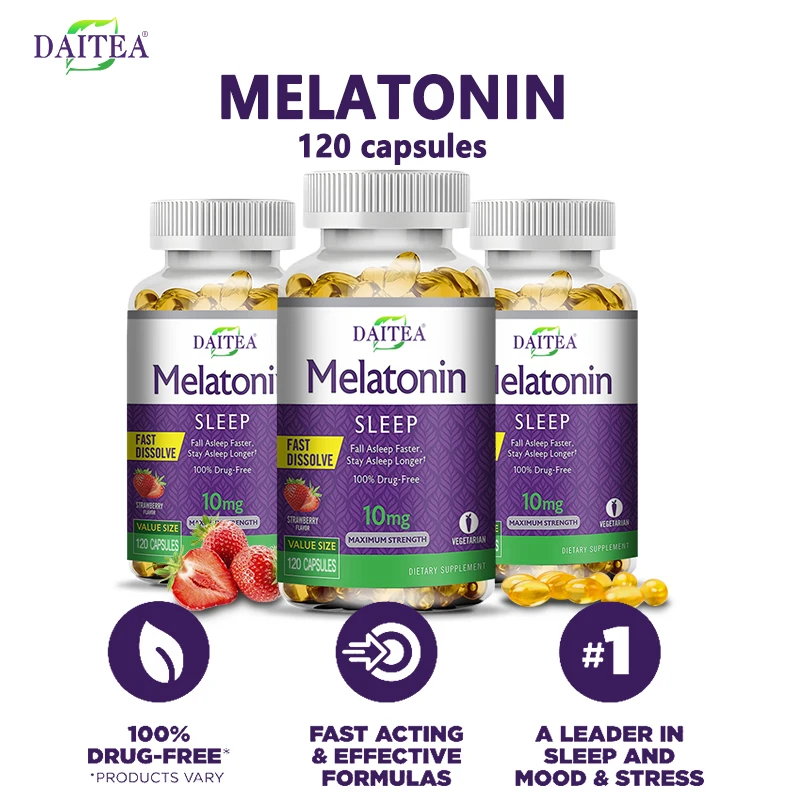 Daitea Melatonin 10mg, Sleep Dietary Supplement, 120 Strawberry Flavored Capsules, Contains Melatonin - Healthy Sleep - الصورة 18