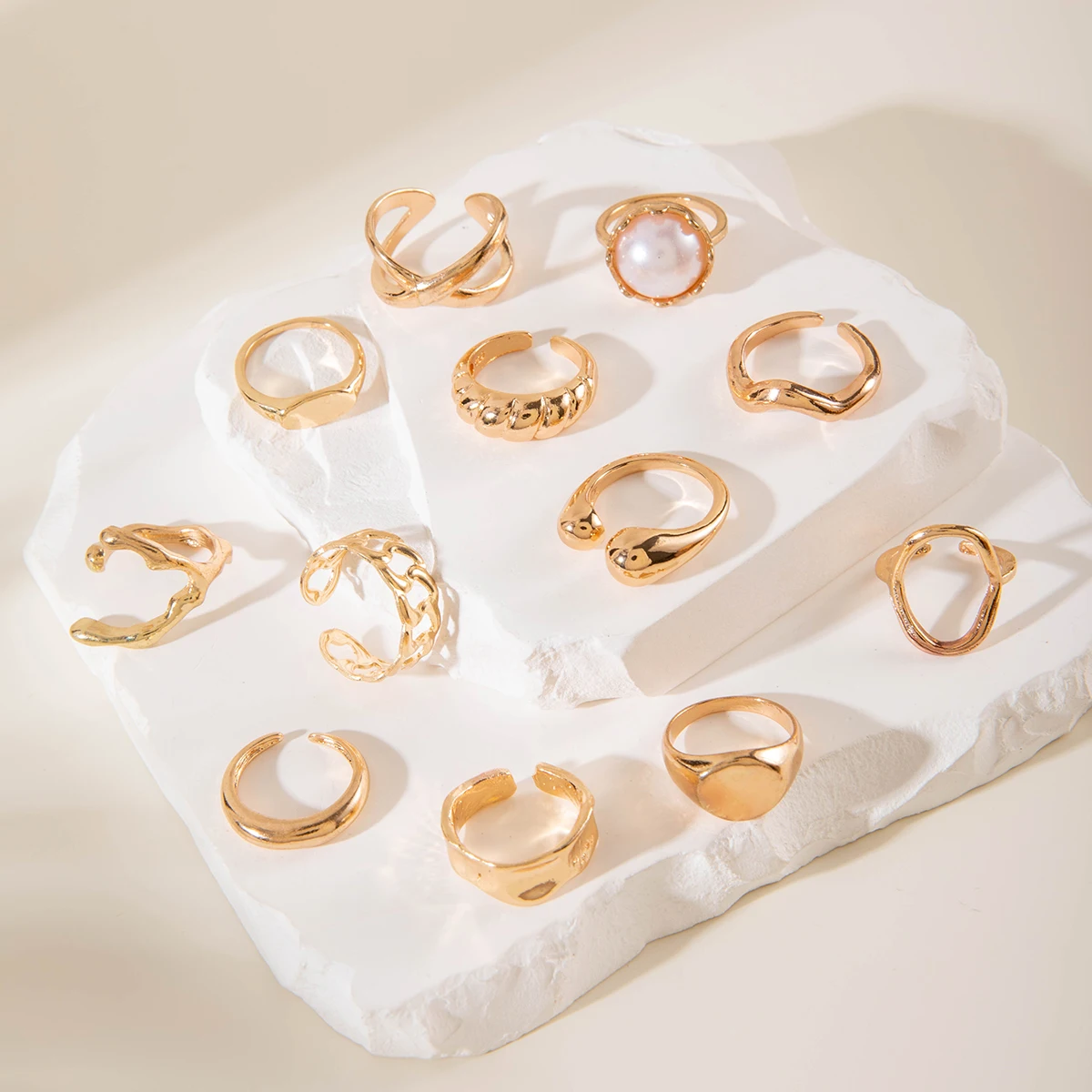 Tocona 2024 New Fashion Luxury Imitation Pearl Open Ring Sets for Women Elegant Gold Color Ring Party Jewelry Accessories - الصورة 44