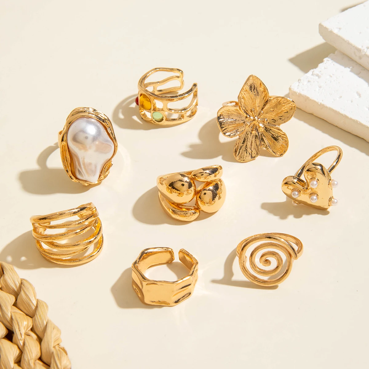 Tocona 2024 New Fashion Luxury Imitation Pearl Open Ring Sets for Women Elegant Gold Color Ring Party Jewelry Accessories - الصورة 33