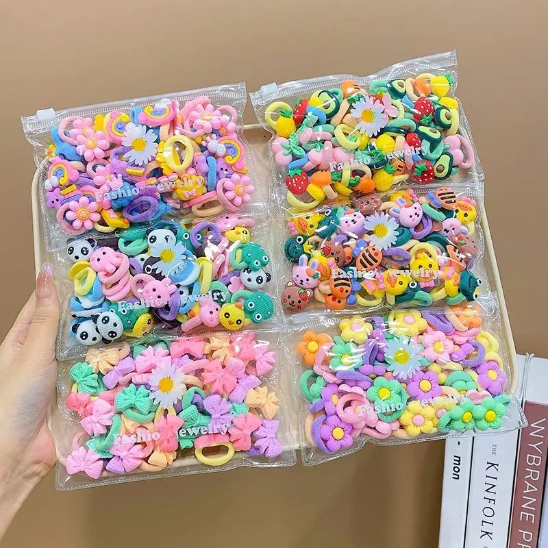 10/20Pcs/Set Cute Cartoon Rubber Elastic Hair Bands Girls Not Hurt Hair Small Scrunchie Kids Sweet Hair Ties Hair Accessories - الصورة 3