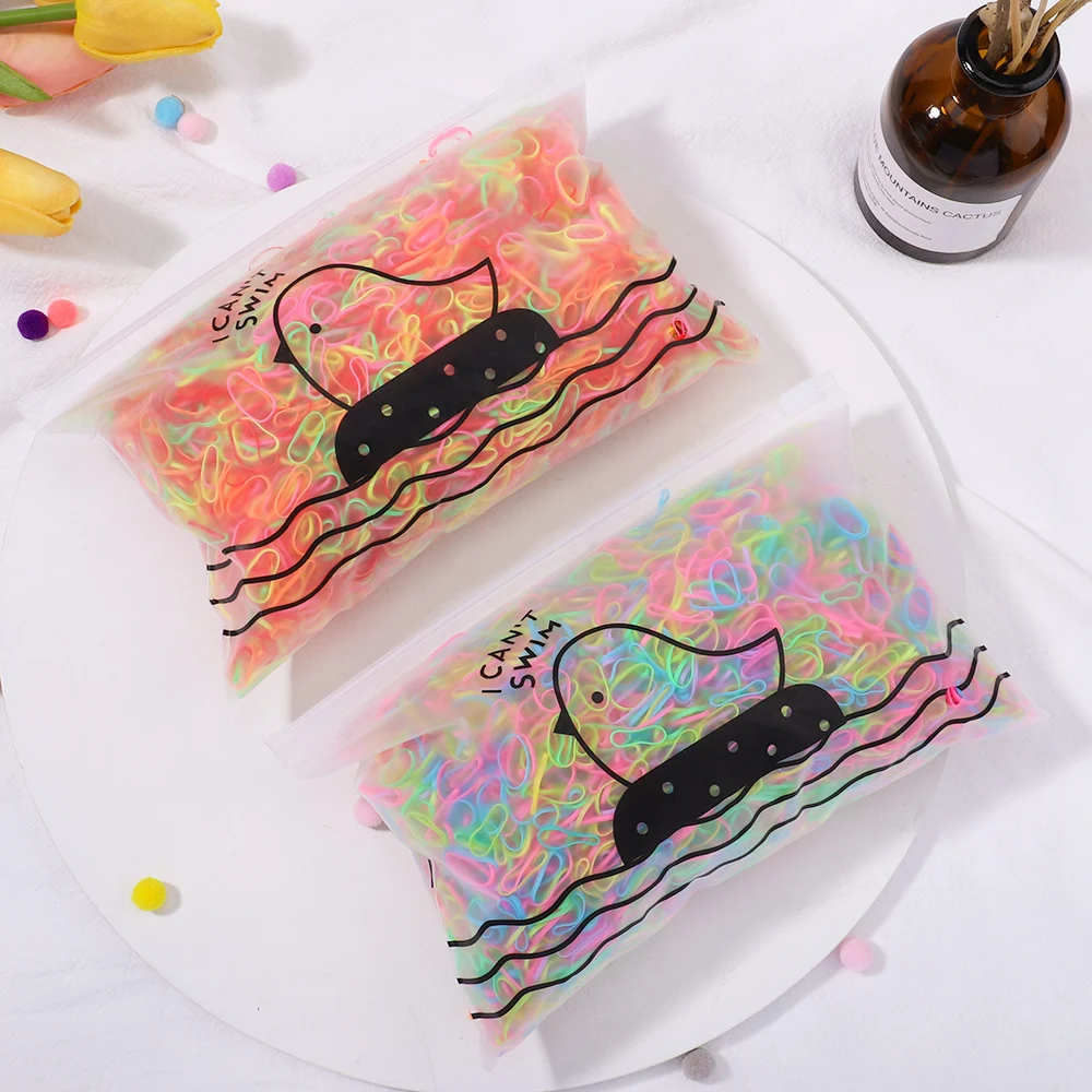 500/1000/2000pcs Girls Colourful Disposable Rubber Band Hair Ties Headband Children Ponytail Holder Bands Kids Hair Accessories - الصورة 41