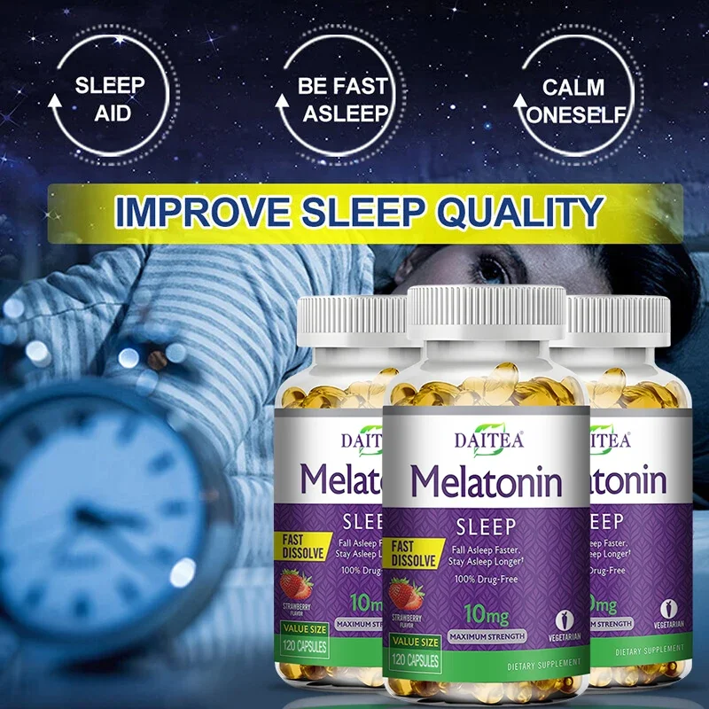 Daitea Melatonin 10mg, Sleep Dietary Supplement, 120 Strawberry Flavored Capsules, Contains Melatonin - Healthy Sleep - الصورة 3