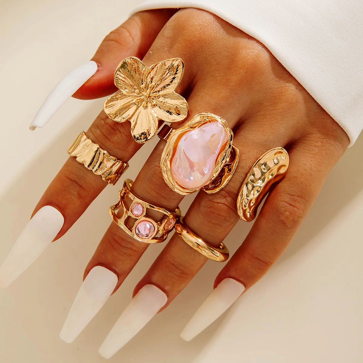 Tocona 2024 New Fashion Luxury Imitation Pearl Open Ring Sets for Women Elegant Gold Color Ring Party Jewelry Accessories - الصورة 9