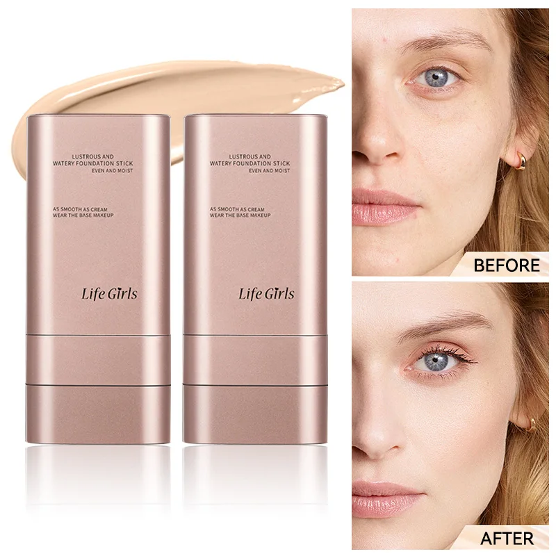 Light and Moist Hydrating Foundation, Natural-Looking, Moisturizing, Shiny, Thin and Lightweight, Double-Headed Makeup Foundation That Rotates for Easy Use, with Its Own Brush, Waterproof, Easy to Apply Makeup, and Easy for Beginners to Use. - الصورة 2