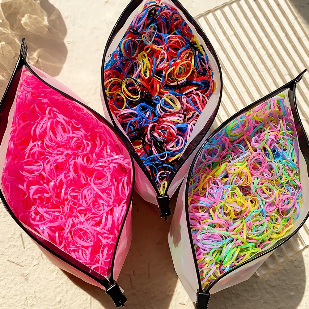 500/1000/2000pcs Girls Colourful Disposable Rubber Band Hair Ties Headband Children Ponytail Holder Bands Kids Hair Accessories - الصورة 4