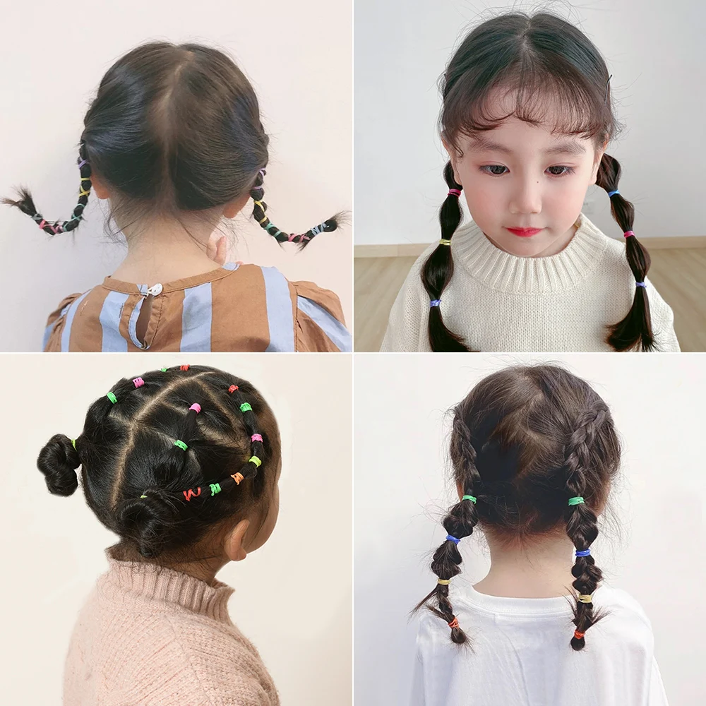 500/1000/2000pcs Girls Colourful Disposable Rubber Band Hair Ties Headband Children Ponytail Holder Bands Kids Hair Accessories - الصورة 2