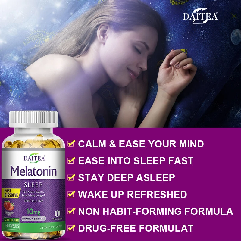 Daitea Melatonin 10mg, Sleep Dietary Supplement, 120 Strawberry Flavored Capsules, Contains Melatonin - Healthy Sleep - الصورة 12