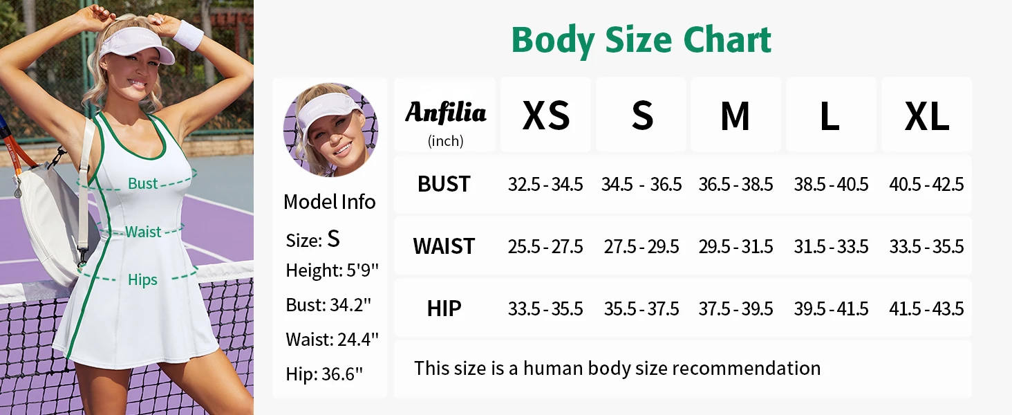 Anfilia Women One-piece Tennis Dress V Neck Racerback Built in Bra with Inner Separate Shorts Pockets Sleevesless Sports Dress - الصورة 14