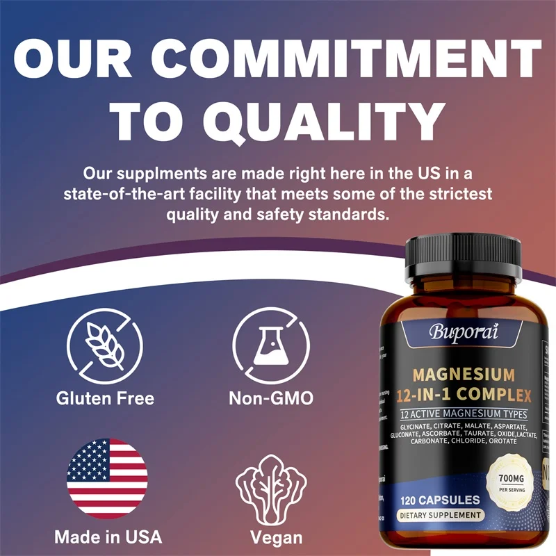 Magnesium Complex Capsules - Bone & Heart Health Supplement, Sleep Support,Muscle Relaxation,Stress & Anxiety Relief - الصورة 16