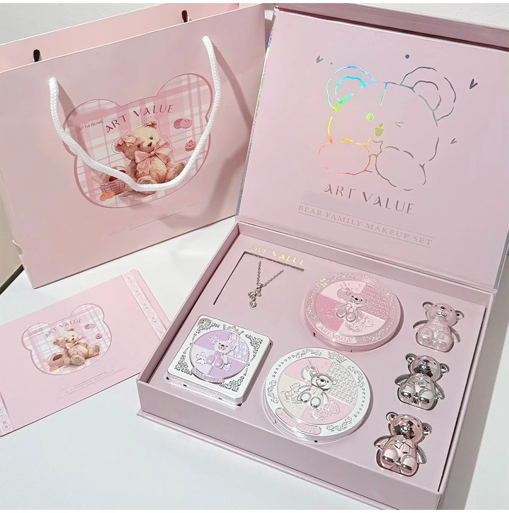 ART VALUE 7PC Makeup Sets Include 3 Colors Matte Lip Mud,1 Pressed Powder,1 Blush,1 Eyes Palette,1 Necklace Beauty Makeup Sets - الصورة 9