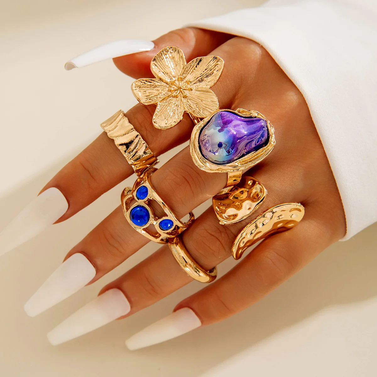 Tocona 2024 New Fashion Luxury Imitation Pearl Open Ring Sets for Women Elegant Gold Color Ring Party Jewelry Accessories - الصورة 16