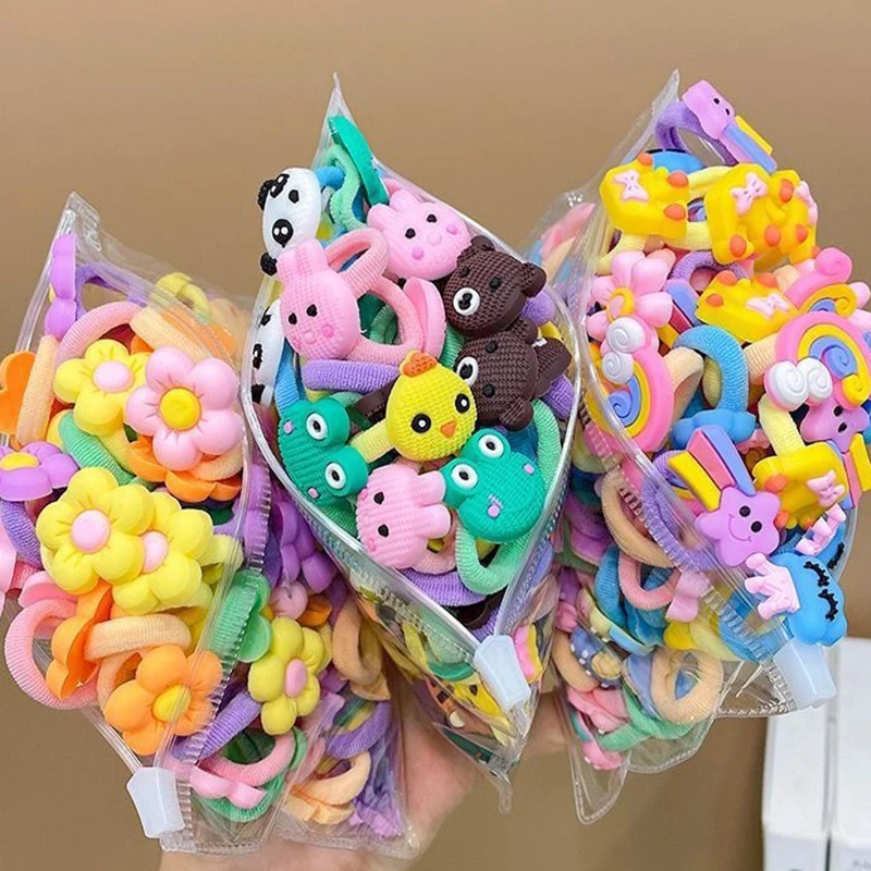 10/20Pcs/Set Cute Cartoon Rubber Elastic Hair Bands Girls Not Hurt Hair Small Scrunchie Kids Sweet Hair Ties Hair Accessories - الصورة 2