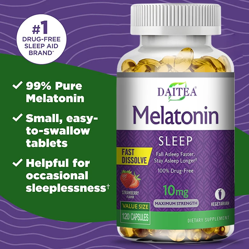 Daitea Melatonin 10mg, Sleep Dietary Supplement, 120 Strawberry Flavored Capsules, Contains Melatonin - Healthy Sleep - الصورة 19