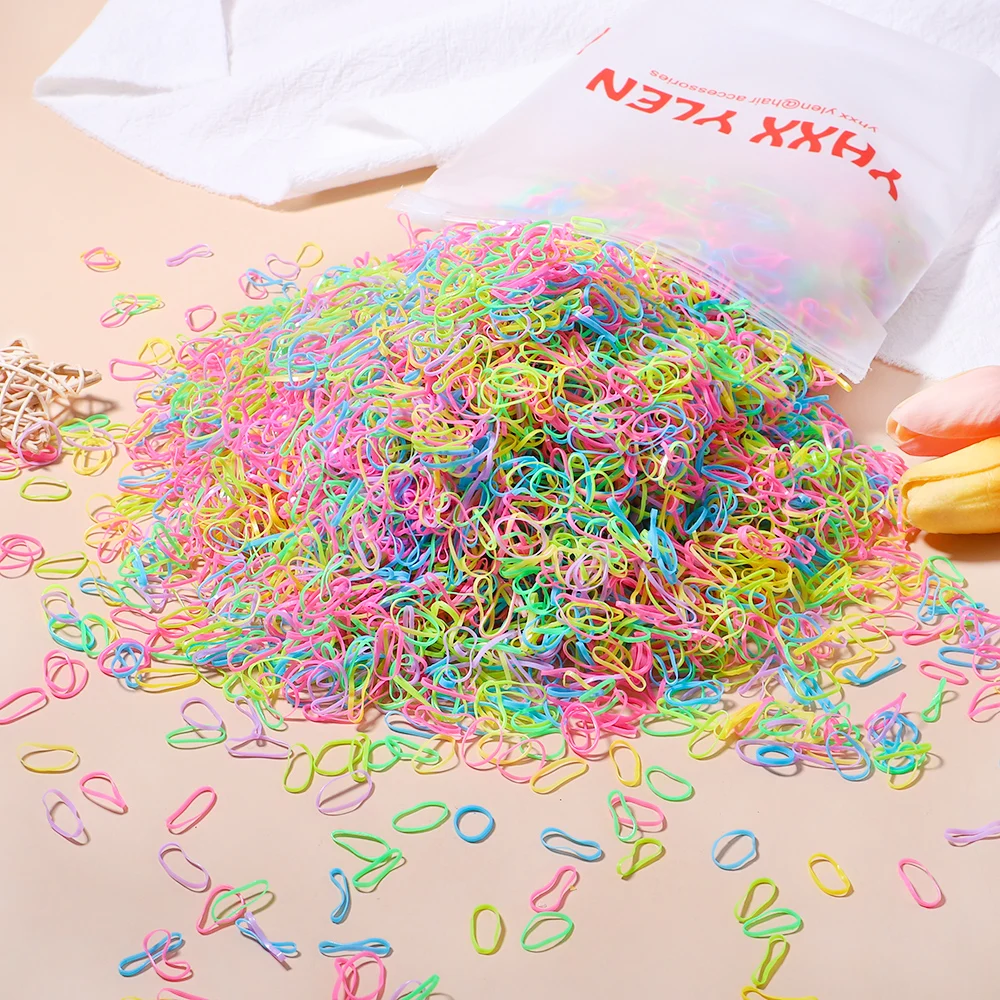 500/1000/2000pcs Girls Colourful Disposable Rubber Band Hair Ties Headband Children Ponytail Holder Bands Kids Hair Accessories - الصورة 7