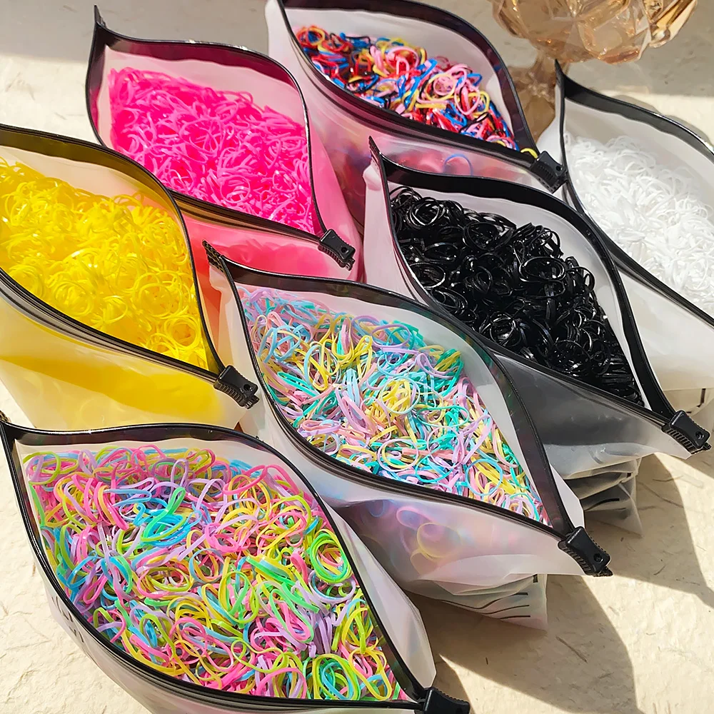 500/1000/2000pcs Girls Colourful Disposable Rubber Band Hair Ties Headband Children Ponytail Holder Bands Kids Hair Accessories - الصورة 35