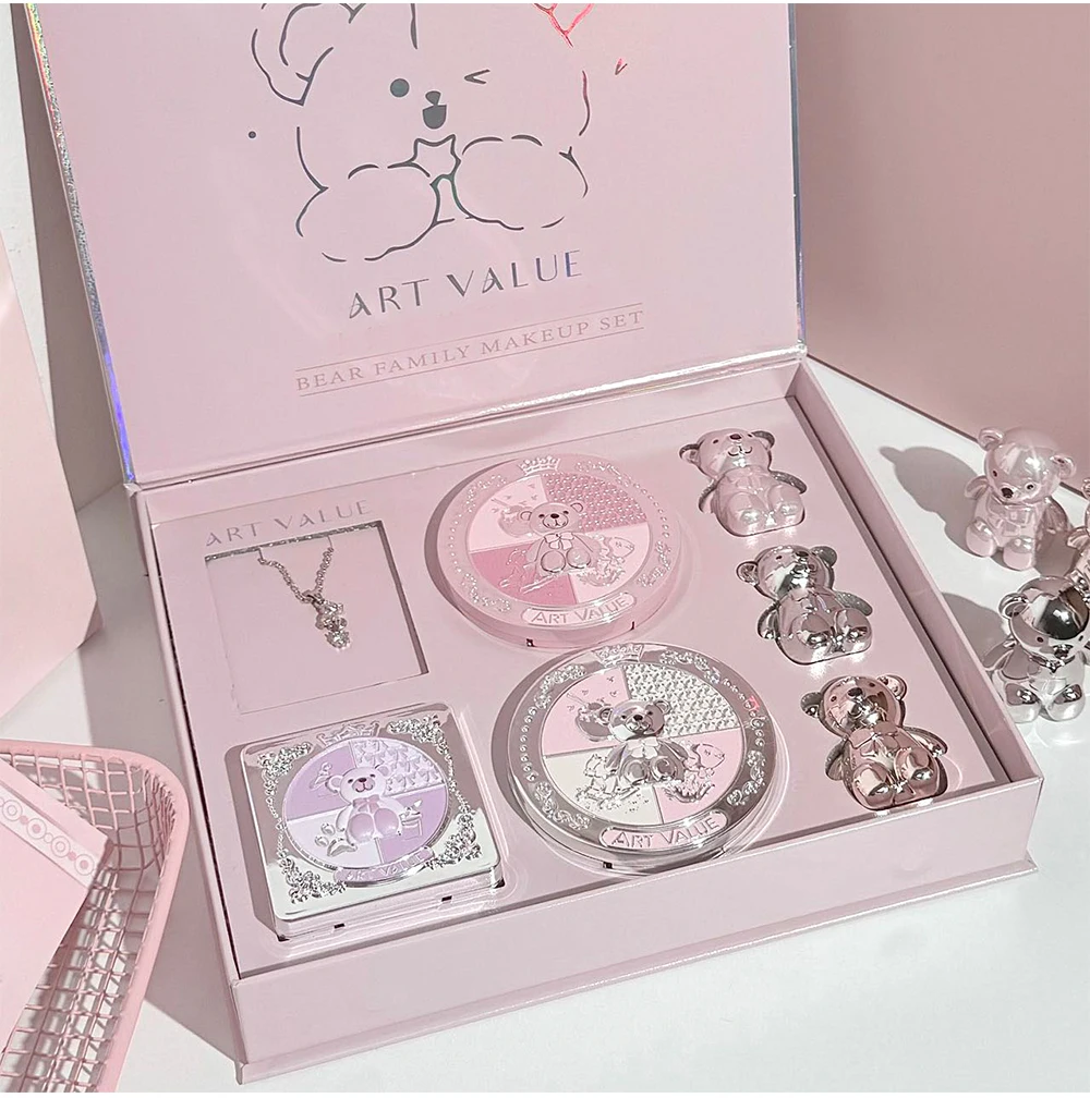 ART VALUE 7PC Makeup Sets Include 3 Colors Matte Lip Mud,1 Pressed Powder,1 Blush,1 Eyes Palette,1 Necklace Beauty Makeup Sets - الصورة 10