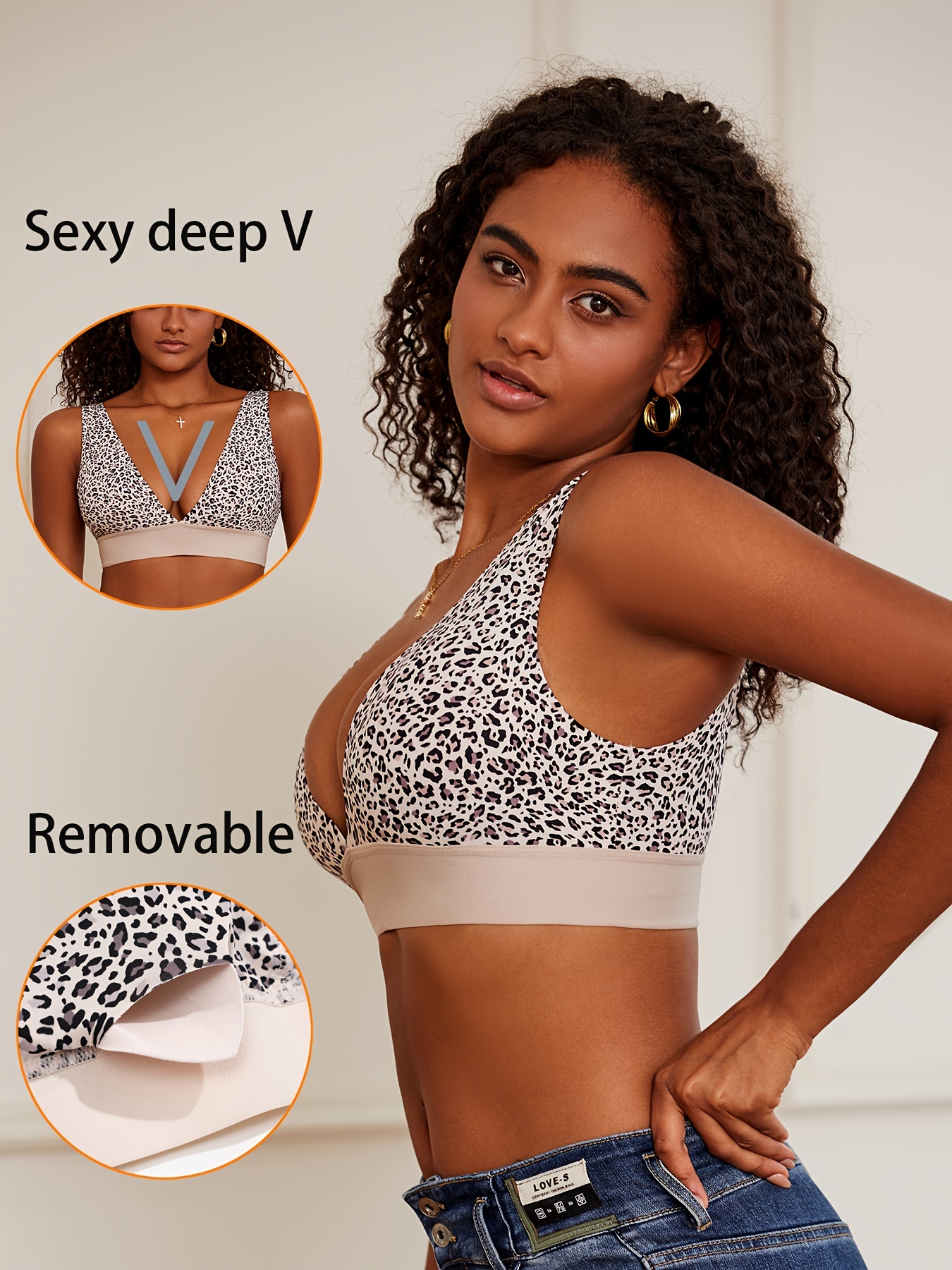 Seamless Plunge Bra, Comfy & Breathable Deep V Wireless Bra, Women's Lingerie & Underwear - الصورة 10